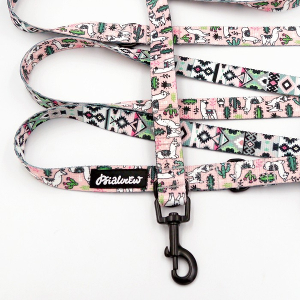 Long Dog Leash Llama Pink, width 2 cm (0.78") wide, black snap hook 6 cm