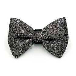 Shimmering silver and black bow tie for a dog; carnival New Year's Eve decorative bow Psiakrew