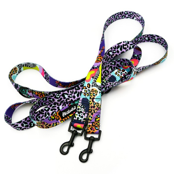 Dog Leash Crazy Leopard width 2.5 cm, 1" wide, snap hook black 6cm