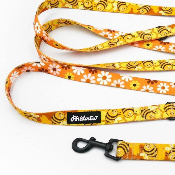 Long Dog Leash Busy Bees Psiakrew width 2 cm (0.78"), black snap hook 6 cm