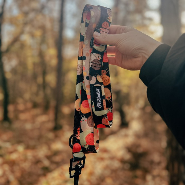 Dog Leash Snail Family Psiakrew width 2.5 cm, 1"  wide, snap hook black 6cm