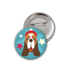 Hund Basset Weihnachtsabzeichen Psiakrew Button Badzyk 25mm