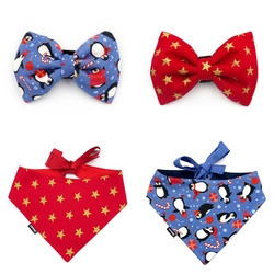 Set of Christmas Accessories Gift for a Dog, bow tie, bandana, Penguins and Stars Psiakrew