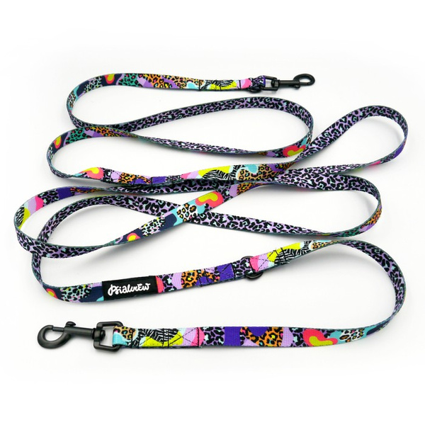 Hundeleine Crazy Leopard Psiakrew Breite 1,5 cm, schwarzer Karabinerhaken 6 cm