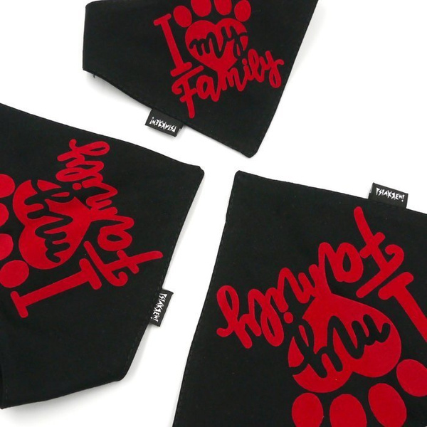 Dog Bandana I love my Family Black handkerchief style to tie around your pet’s neck