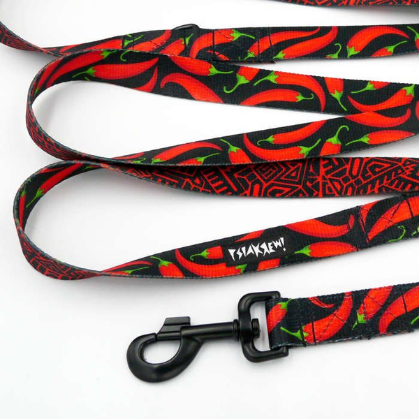 Dog Leash Red Hot Chili width 2.5 cm, 1" wide, black snap hook 8cm