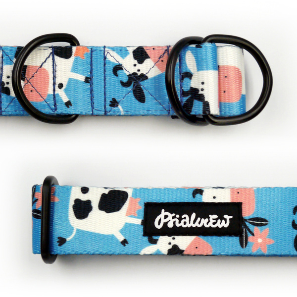 Half-choke collar Spotted Cow Psiakrew 3 cm wide, medium and big dogs, black extras