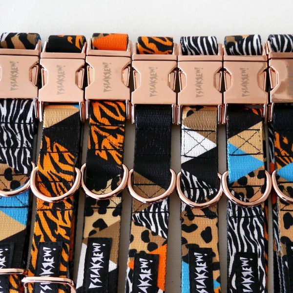 Dog Collar Psiakrew Wild Animals, 2 cm 0.78"  wide, for smaller dogs, pink gold clip