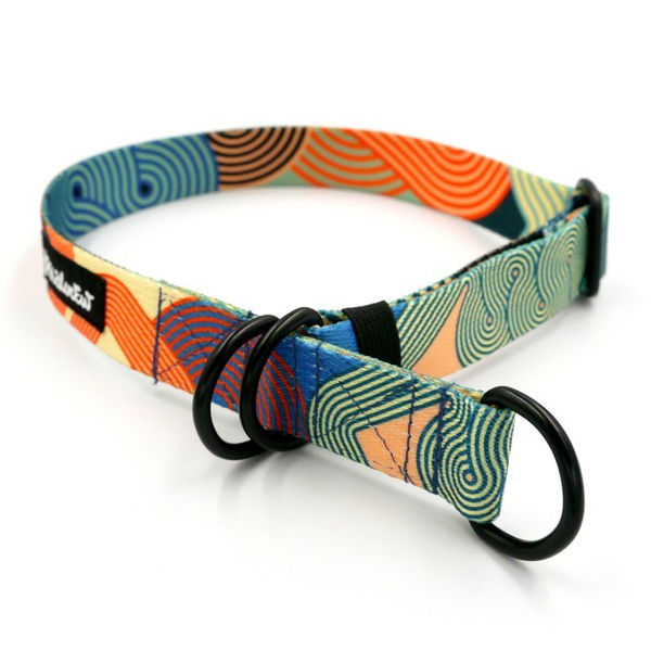 Halb-Klemmhalsband- Geo Snake, 2,5 cm breit, für mittelgroße und größere Hunde, Schwarz-Beschläge, Psiakrew
