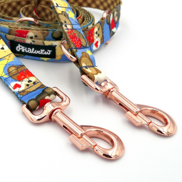 Lange Hundeleine abnehmbar verstellbar Teddy Bear Psiakrew Design Breite 2,5 cm, Karabiner roségold