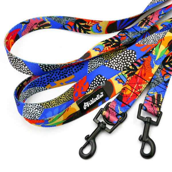 Dog Leash Colorful Thicket width 2.5 cm, 1" wide, snap hook black 6cm