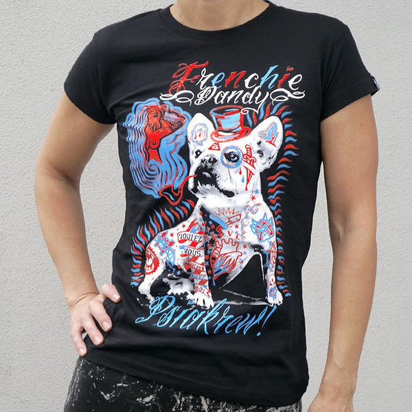 Koszulka Pies Buldog Francuski Dandys, Frenchie Dandy T-shirt damski Psiakrew