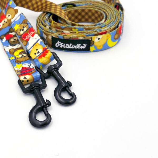 Long Dog Leash Teddy Bear Psiakrew width 2 cm (0.78"), black snap hook 6 cm