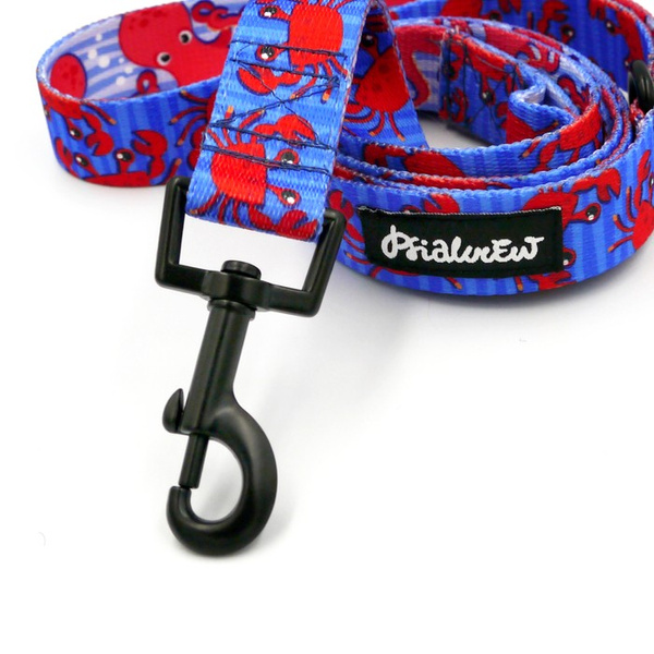 Dog Leash Sea Look -crab and octopus pattern; width 2.5 cm, 1" wide, black snap hook 6 cm