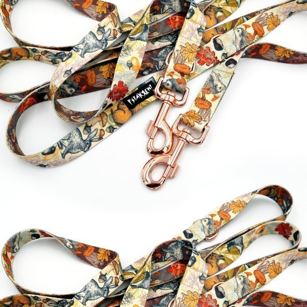 Dog Leash Forest Treasures width 2.5 cm, 1"  wide, pink gold, big snap hook 8 cm