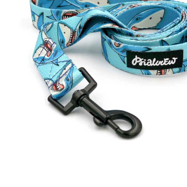 Hundeleine Shark Psiakrew Breite 2,5 cm, 1" breit, schwarzer Karabinerhaken 6 cm