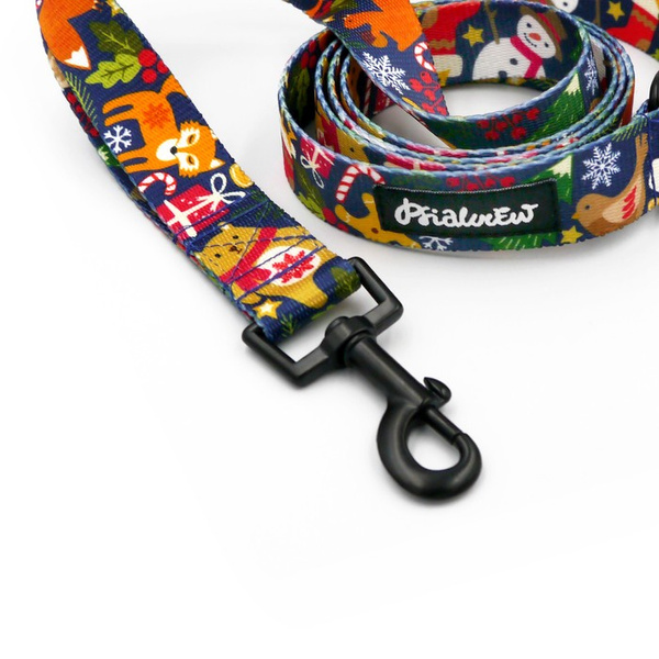 Dog Leash Winter is Coming Psiakrew width 2.5 cm, 1"  wide, black snap hook 6 cm