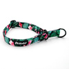 Half-choke collar Tropical Monstera, 2.5 cm wide, medium and big dogs, black extras