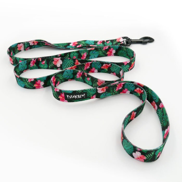 Dog Leash Tropical Monstera width 2.5 cm, 1"  wide, big black snap hook 8 cm
