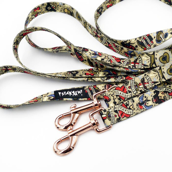 Long Dog Leash Dog Tattoo Flash width 2 cm (0.78") wide. black snap hook 7 cm