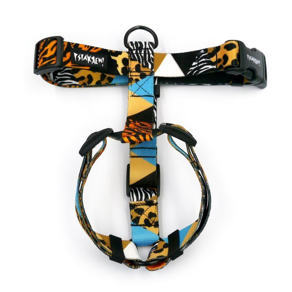 Hundegeschirr, Wild Animals Psiakrew, mittlere und größere Hunde, 2,5 cm Gurtband, schwarze Beschläge