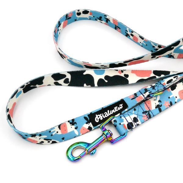 Laufleine für Hund Spotted Cow Psiakrew, Breite 2 cm, holo Karabinerhaken 6 cm