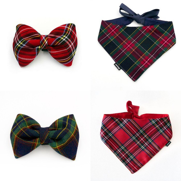 Set of Christmas Accessories Gift for a Dog, bow tie, bandana, Tartan Psiakrew