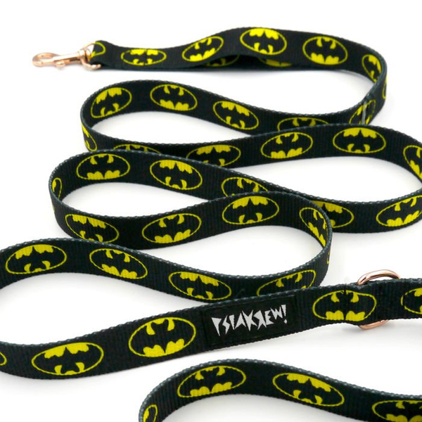 Dog Leash Batdog, 2 cm wide, gold small snap hook 4 cm