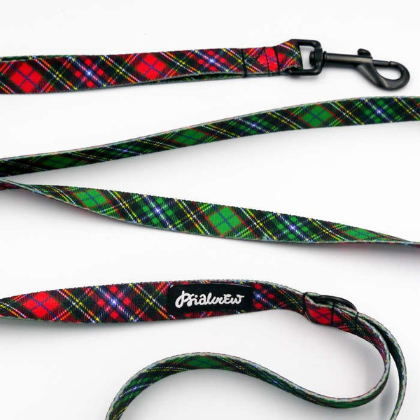 Smycz miejska dla małego Psa Tartan, szerokość 2 cm, czarny karabińczyk 7cm