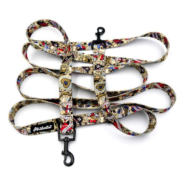 Hundeleine Dog Tattoo Flash Psiakrew, Breite 2,5 cm, Karabiner 6 cm schwarz