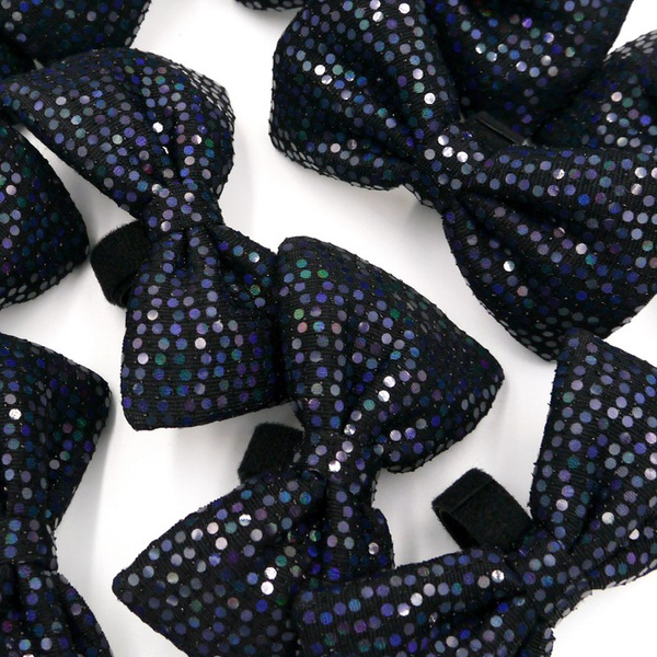 Black disco party shimmering, glossy bow tie for a dog; carnival New Year's Eve decorative bow Psiakrew