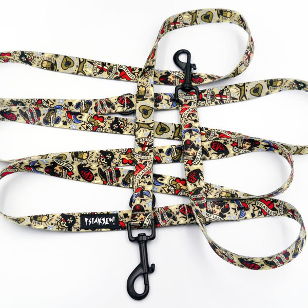Long Dog Leash Dog Tattoo Flash width 2 cm (0.78") wide. black snap hook 7 cm