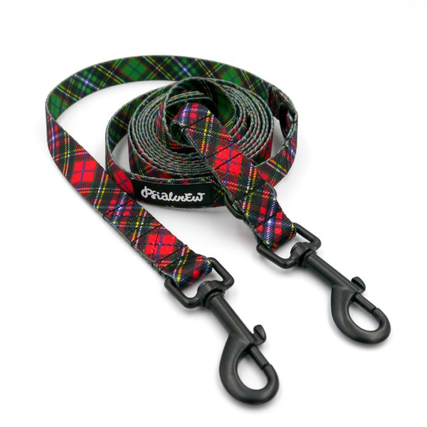 Long Dog Leash Tartan Psiakrew width 2 cm (0.78"),  black snap hook 7 cm (3,15")