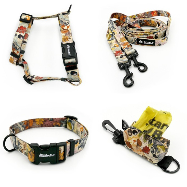 ZUBEHÖRSATZ für einen kleinen Hund Forest Treasures Psiakrew Serie; Halsband, Geschirr, Leine, Etui für Kotbeutel