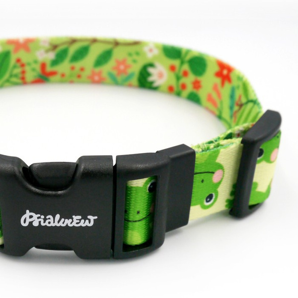 Dog Collar Psiakrew Green Frogs 2.5 cm wide, black extras