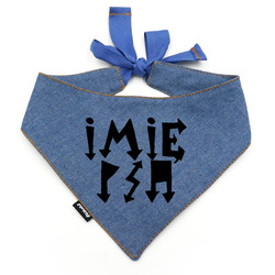 Denim Bandana with the name of the Dog Psiakrew, personalized tied handkerchief, heavy metal style