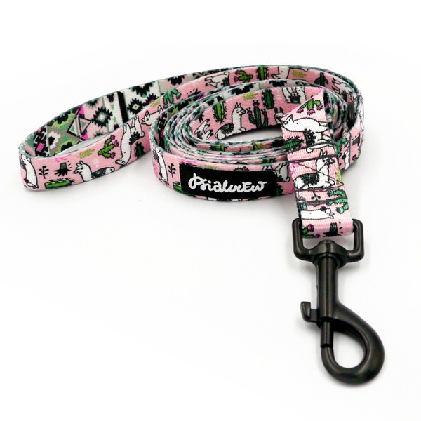 Dog Leash Pink Llama width 2 cm 0.78 ", black snap hook 7 cm    