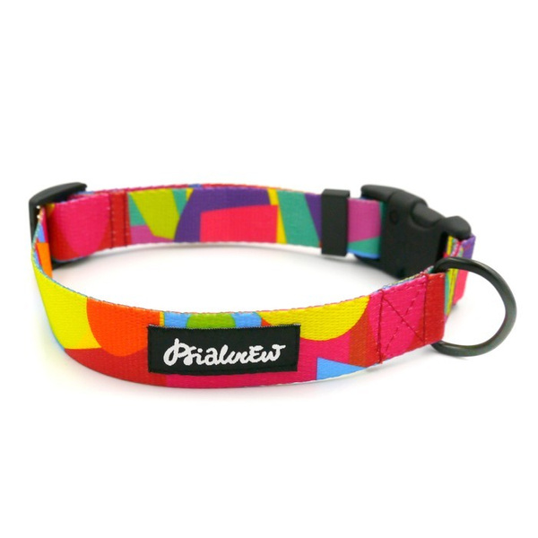 Verstellbares Halsband Kaleidoskop Psiakrew, 2,5 cm breit, schwarze Beschläge