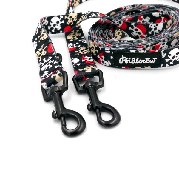 Long Dog Leash Pirates Psiakrew width 2 cm (0.78"), black snap hook 6 cm