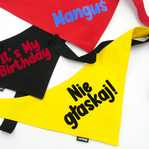 Bandana for Dog NIE GŁASKAJ! Psiakrew, personalized tied handkerchief, yellow bandana scarf