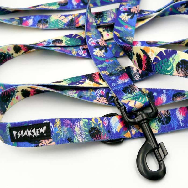 Dog Leash Magic Jungle width 2.5 cm, 1" wide, big black snap hook 8 cm