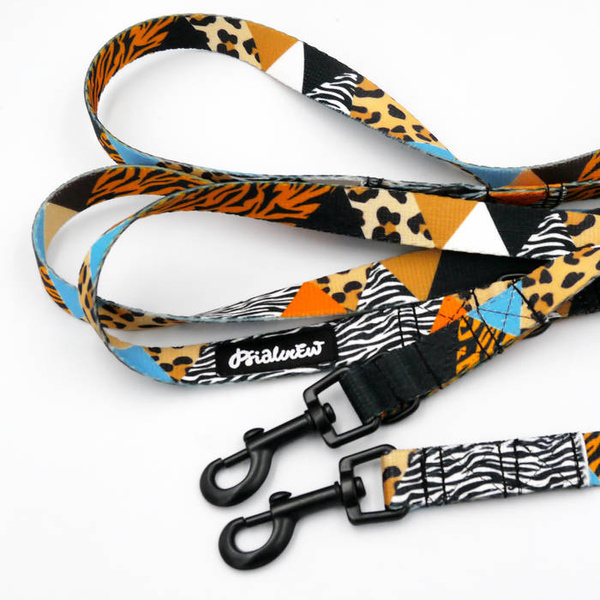 Smycz dla psa długa przepinana Wild Animals Psiakrew taśma 2 cm, czarny karabińczyk 6 cm