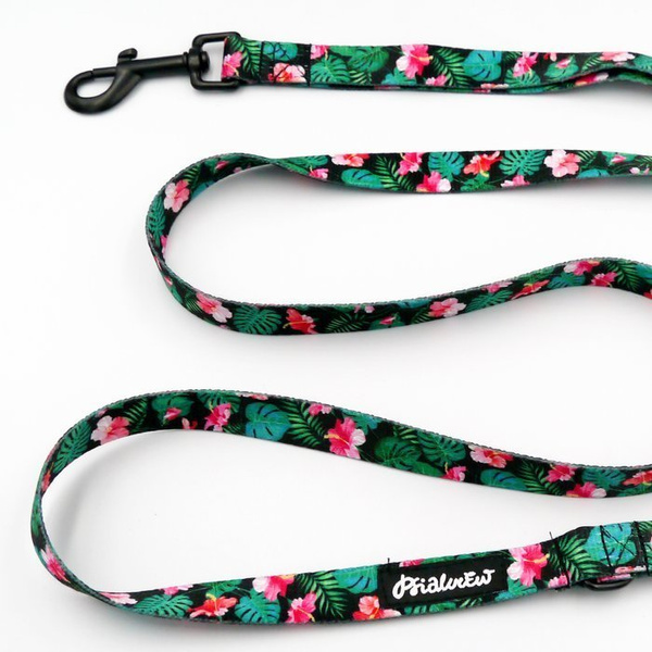 City leash for Dog Tropical Monstera, width 2 cm, black carabiner 7 cm