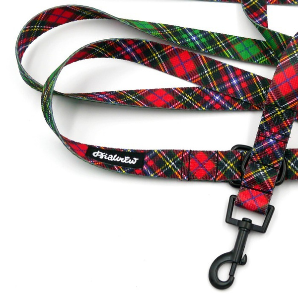 Smycz Dla Psa Przepinana w szkocką kratę Tartan Psiakrew, 2,5 cm, karabińczyk 6cm czarny