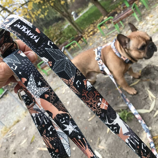 Smycz Dla Psa Przepinana Deer Calls Psiakrew 2,5 cm duży karabińczyk, różowe złoto 8cm