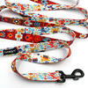 Dog Leash Winter Folk width 2.5 cm, 1" wide, big black snap hook 8 cm