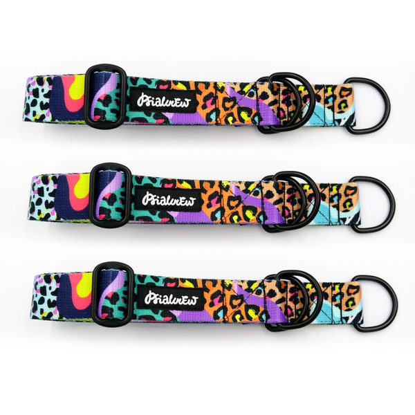 Crazy Leopard- Half-Clamp-Halsband, 3 cm breit, für mittlere und größere Hunde, schwarze Beschläge
