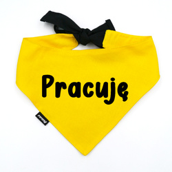 Bandana dla Psa - PRACUJĘ - Psiakrew, personalizowana wiązana chusteczka, żółta apaszka