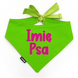 Bandana z imieniem Psa Psiakrew, personalizowana wiązana chusteczka, zielona apaszka różowy napis