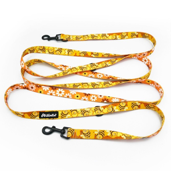 Long Dog Leash Busy Bees Psiakrew width 2 cm (0.78"), black snap hook 6 cm
